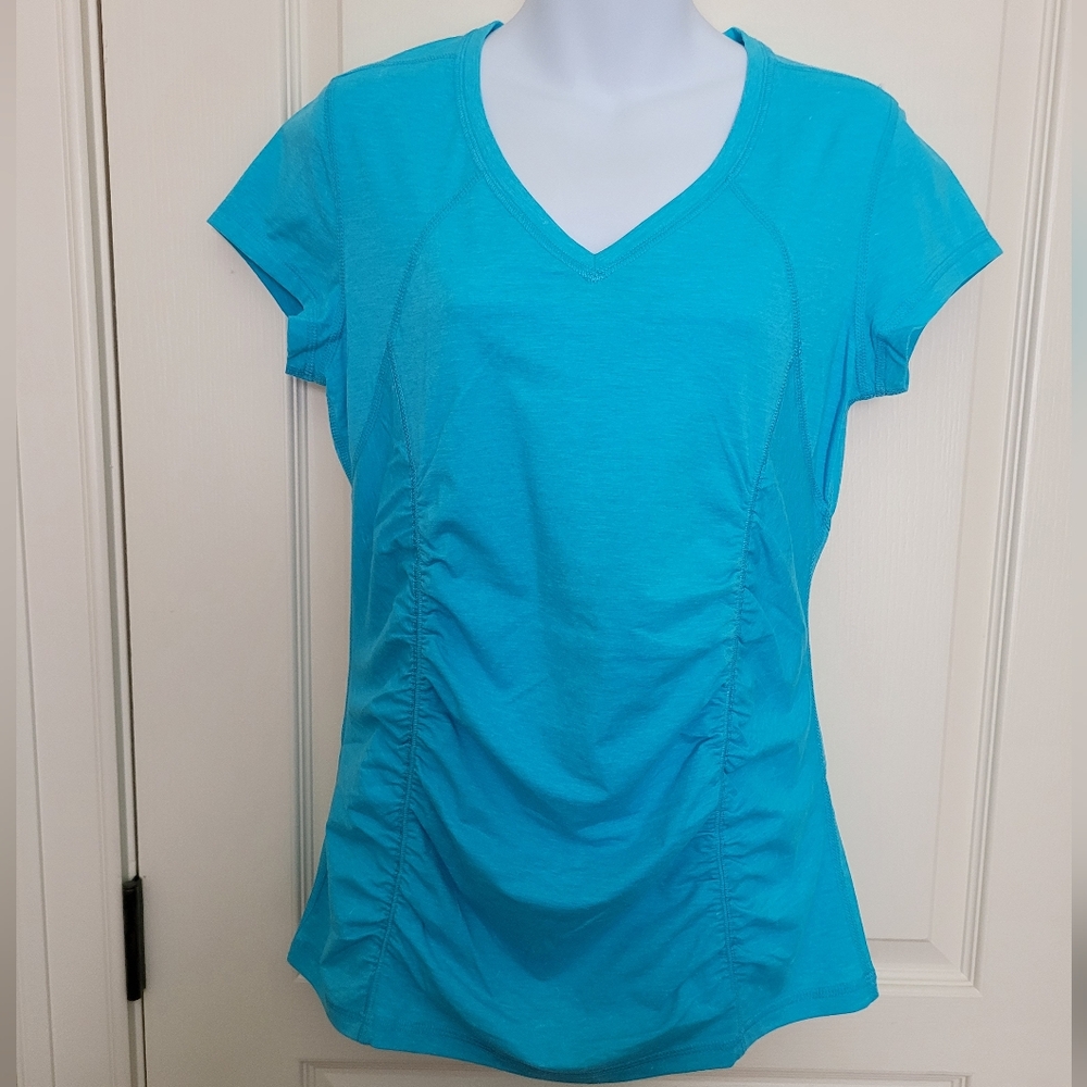 Tek Gear Turquoise Athletic Top with Ruching Detail, Sz M, EUC